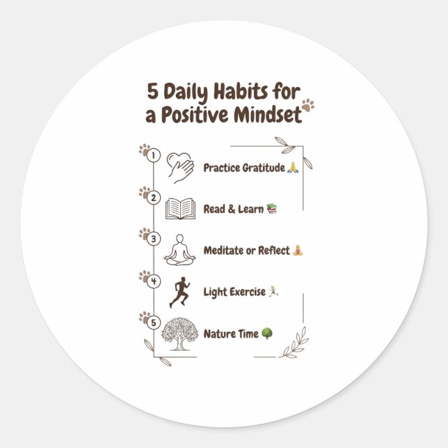 ​5 Habits for a Brighter Mindset  Classic Round Sticker (Front)