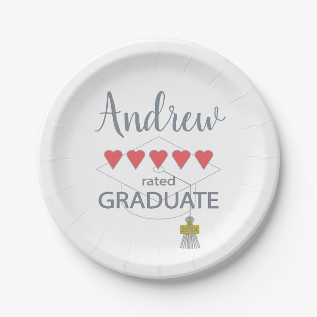 5 Heart Rated Graduate Paper Plate (Front)