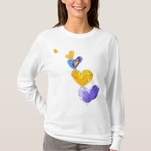 5 Love Hearts Tower Purple Yel Blue T-Shirt