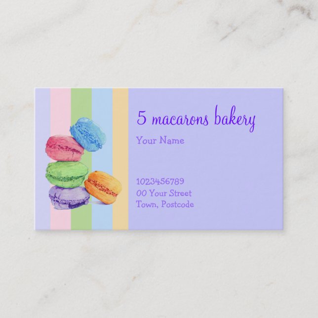 5 Macarons stripes Bakery Business Card (Front)