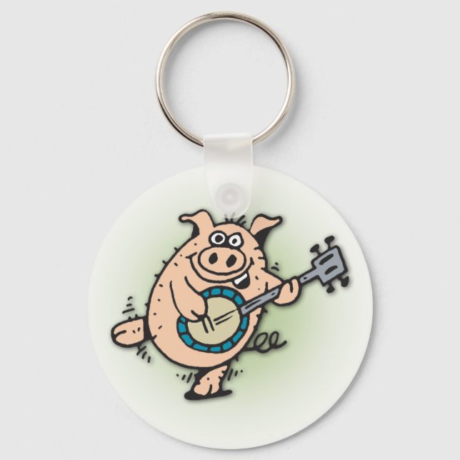 5 Minute Doodle pig playing banjo keychain (Front)