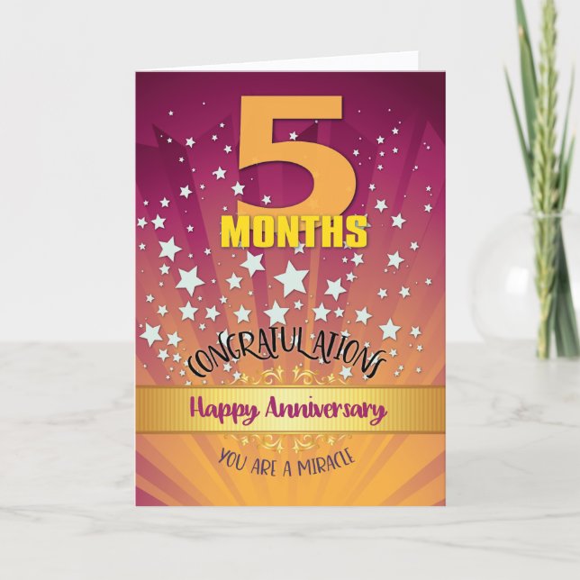 5 Months Recovery Anniversary Bold Numeral Card (Front)