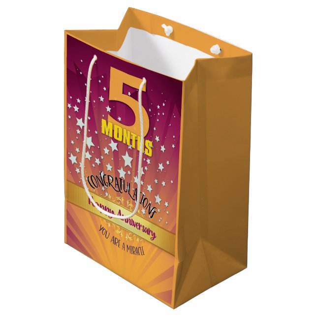5 Months Recovery Anniversary Bold Numeral Medium Gift Bag (Front Angled)