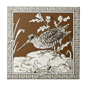 #5 of 12 Repro 1880s Minton Mocha Bird Series Tile
