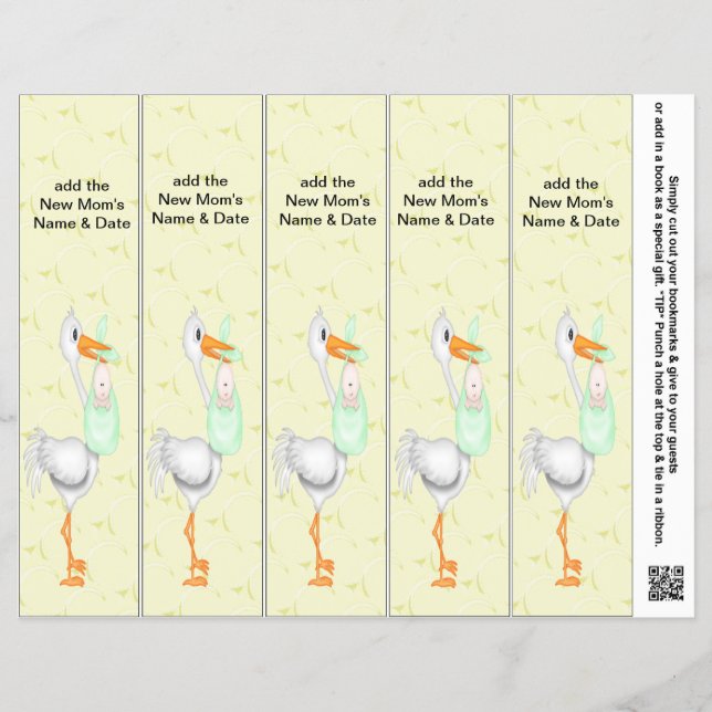 5 per Sheet Bookmark Favours for Baby Showers Part (Front)