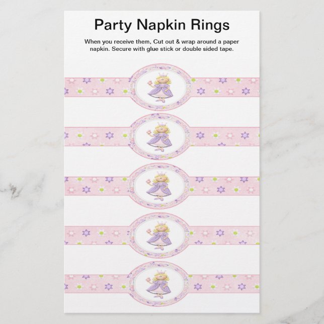 5 per sheet Princess Paper Napkin Rings (Front)
