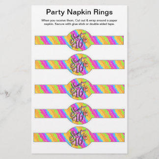 5 per sheet SWEET 16 Birthday Paper Napkin Rings