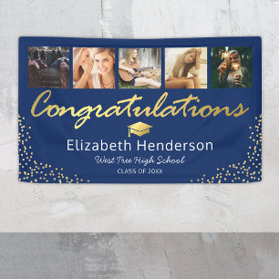 5 Photo Blue Gold Graduation Party Banner