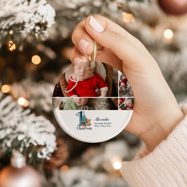 5 Photo Blue Teddy Baby 1st Christmas Ceramic Tree Decoration (Creator Uploaded)