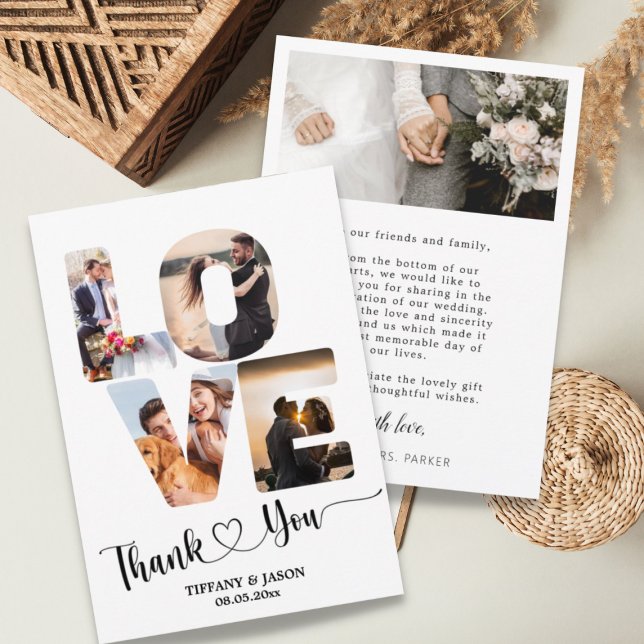 5 Photo Bold Letter Wedding Hand Lettered Heart Th Thank You Card (Creator Uploaded)