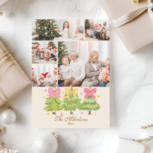 5 Photo Bright Ribbon Trees Holiday Family Card
