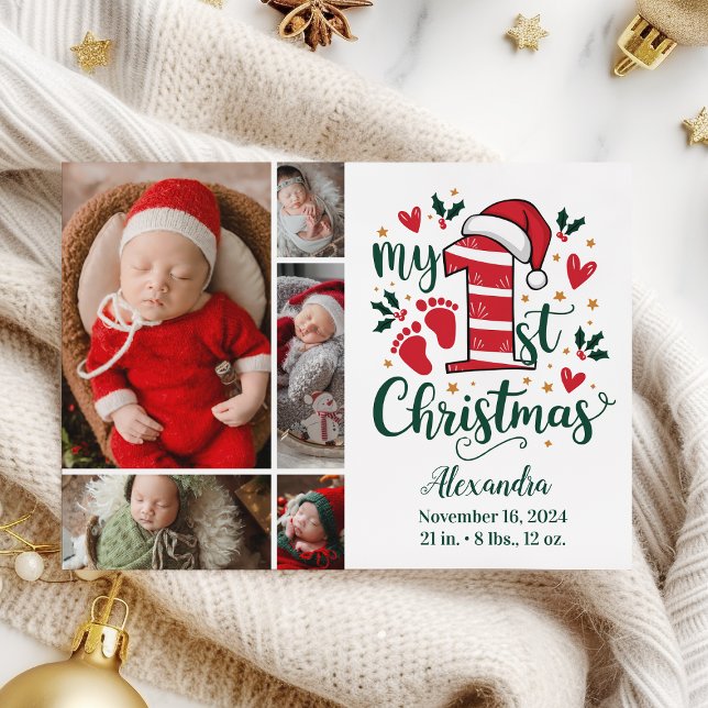 5 Photo Candy Cane Baby 1st Christmas Holiday Card (Creator Uploaded)