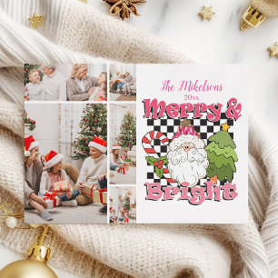  5 Photo Chequered Merry & Bright Christmas Holiday Card