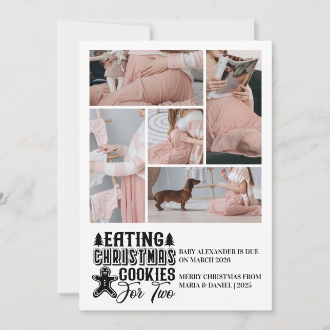 5 Photo Christmas Cookies for 2 Pregnancy  Holiday Card (Front)