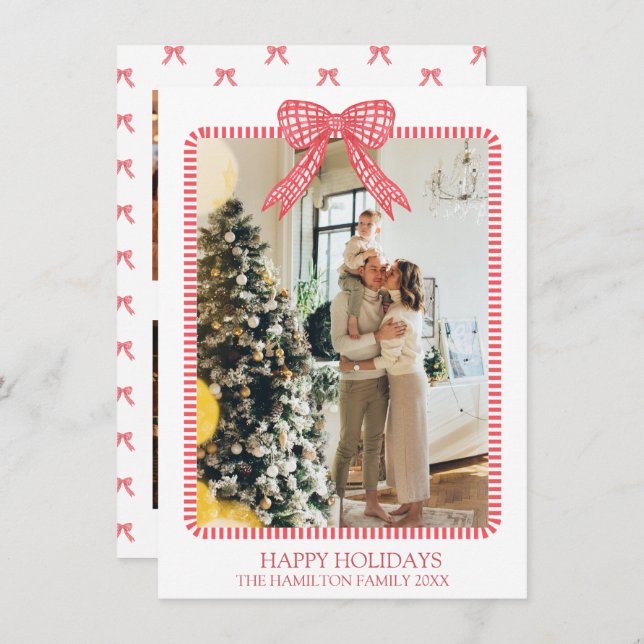 5 Photo Christmas Coquette Bow Grandmillennial Holiday Card (Front/Back)