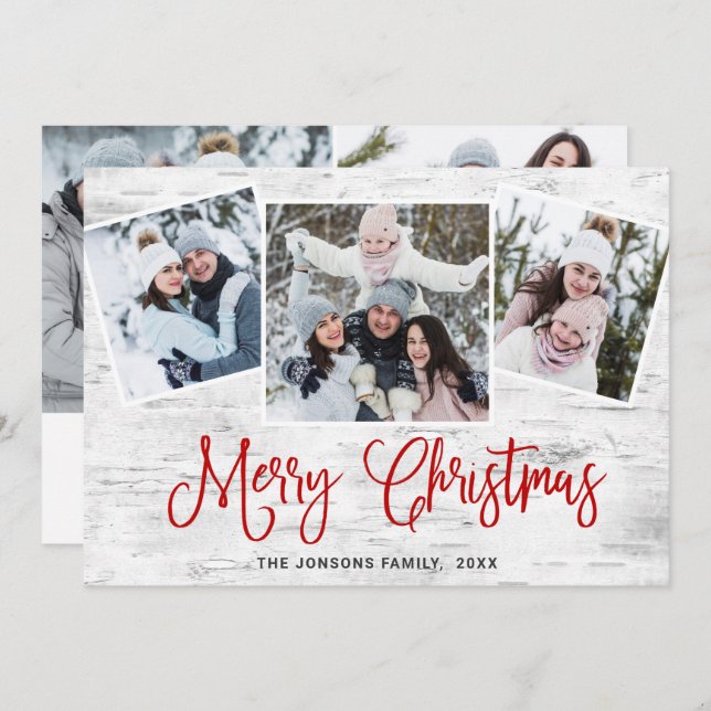 5 PHOTO Christmas Rustic Birch Bark Greeting Holiday Card (Front/Back)