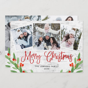 5 PHOTO Christmas Rustic Birch Bark Greeting Holiday Card