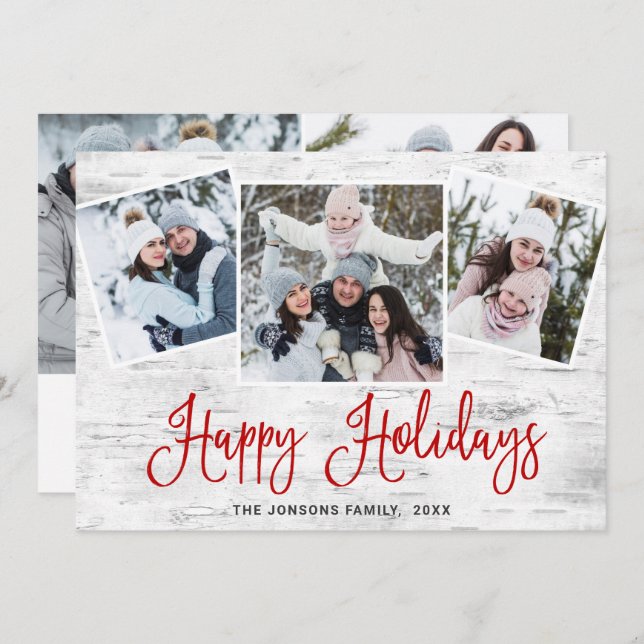 5 PHOTO Christmas Rustic Birch Bark Greeting Holiday Card (Front/Back)