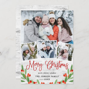 5 PHOTO Christmas Rustic Birch Bark Greeting Holiday Card