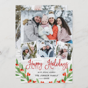 5 PHOTO Christmas Rustic Birch Bark Greeting Holiday Card