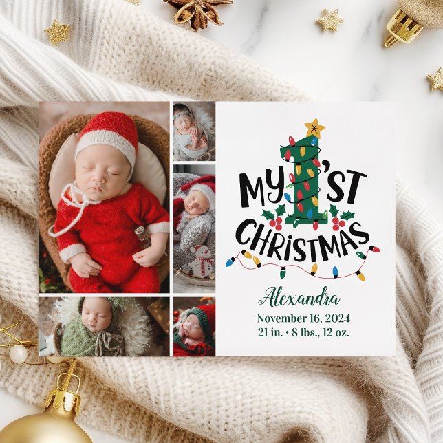 5 Photo Christmas Tree Lights First Christmas Holiday Card (Creator Uploaded)