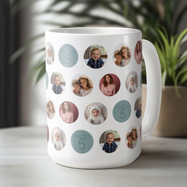 5 Photo Circle Border Collage - Black White Coffee Mug (Custom Photo Collage Mug)