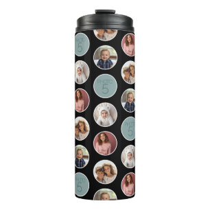 5 Photo Circle Border Collage - Black White Thermal Tumbler