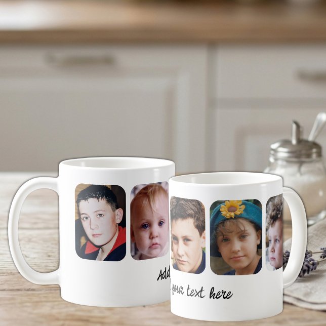 5 photo collage add text white coffee mug (Creator Uploaded)