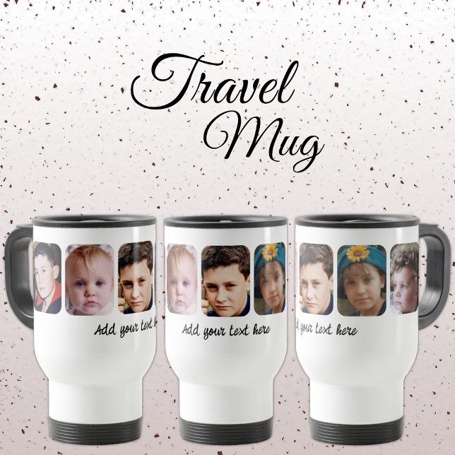 5 photo collage add text white travel mug (Creator Uploaded)