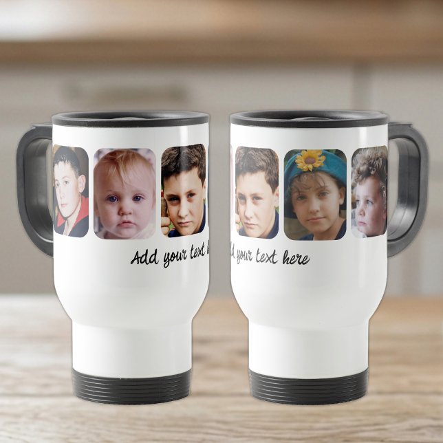 5 photo collage add text white travel mug (Creator Uploaded)