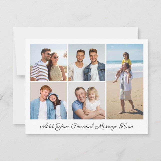 5 Photo Collage Add Your Own Greeting Flat Card (Front)