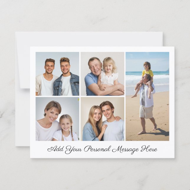 5 Photo Collage Add Your Own Greeting Flat Card (Front)