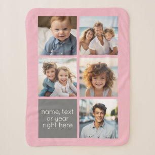 5 Photo Collage and text colour block - black whit Sherpa Blanket