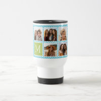 5 Photo Collage - Aqua Blue and Lime Monogram