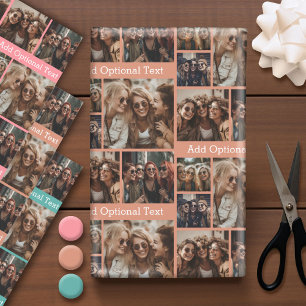 5 photo Collage - Best Friends Coral Teal Natural Wrapping Paper Sheet