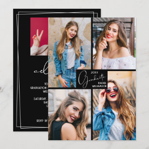 5 Photo Collage Black Graduation Party Invitation