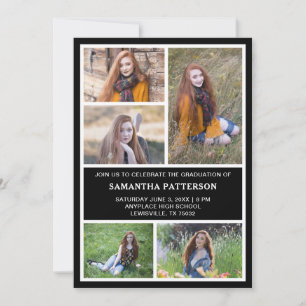5 Photo Collage Black & White Graduation Invitation