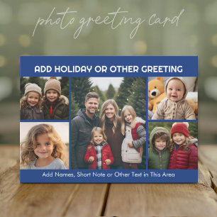 5 Photo Collage - Blue with White Greeting Holiday Card