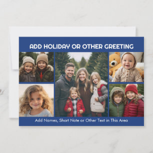 5 Photo Collage - Blue with White Greeting Holiday Card