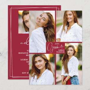 5 Photo Collage Crimson Graduation Party Invitation