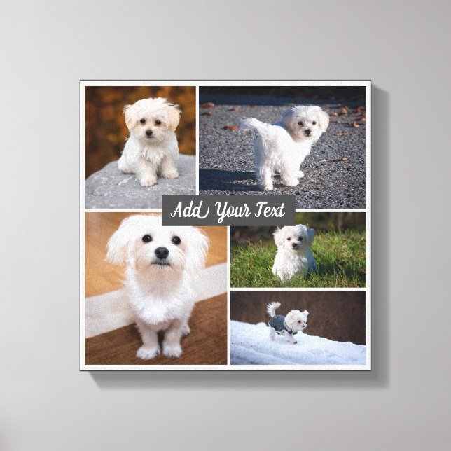5 Photo Collage Custom Named Grey Canvas Print. Print (Front)
