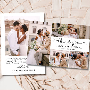 5 Photo Collage Elegant Script Wedding Thank You Card