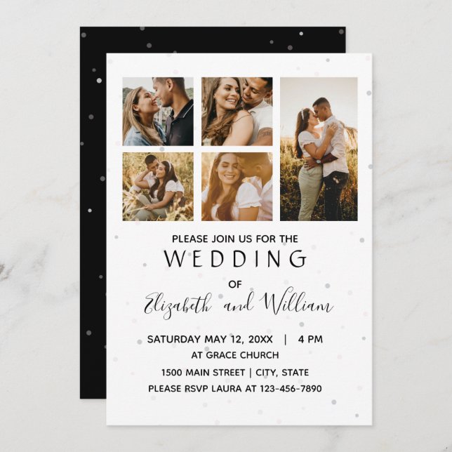 5 Photo Collage Elegant Wedding Invitation (Front/Back)