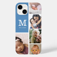 5 Photo Collage Family Monogram Name  Slate Blue  