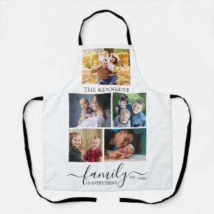 5 Photo Collage Family Quote Name Black And White Apron