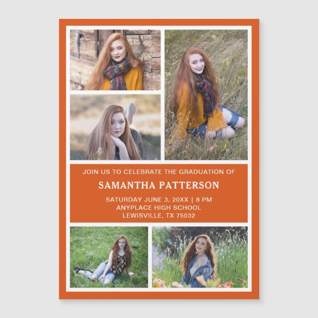 5 Photo Collage Graduation Invite Magnetic Card (Front)