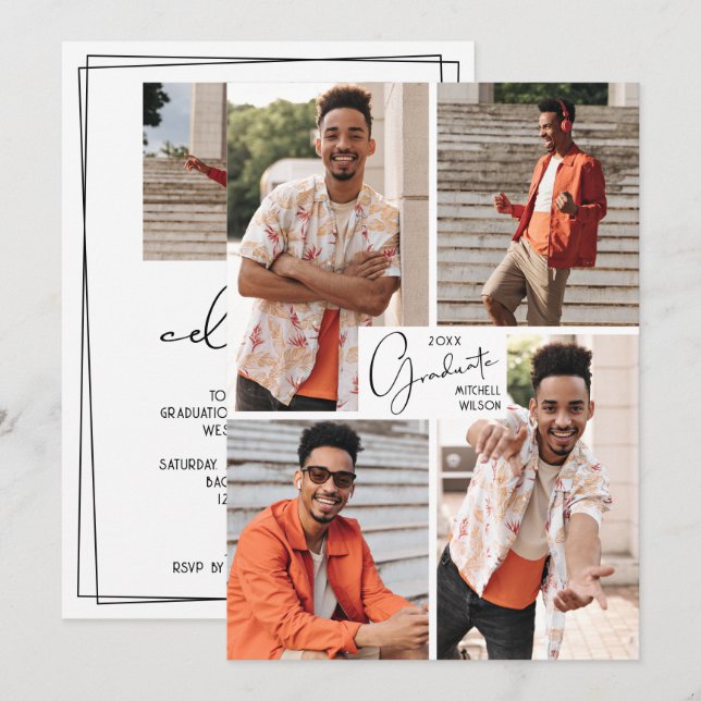 5 Photo Collage Graduation Party Invitation (Front/Back)