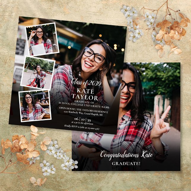5 Photo Collage Graduation Party Square Invitation (5 Photo Collage Graduation Party Square Invitation)