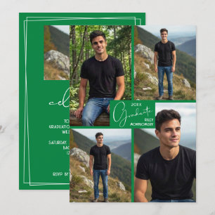 5 Photo Collage Green Graduation Party Invitation