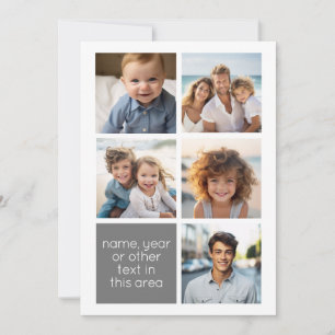5 Photo Collage Grey Text Box - Simple, Modern Holiday Card
